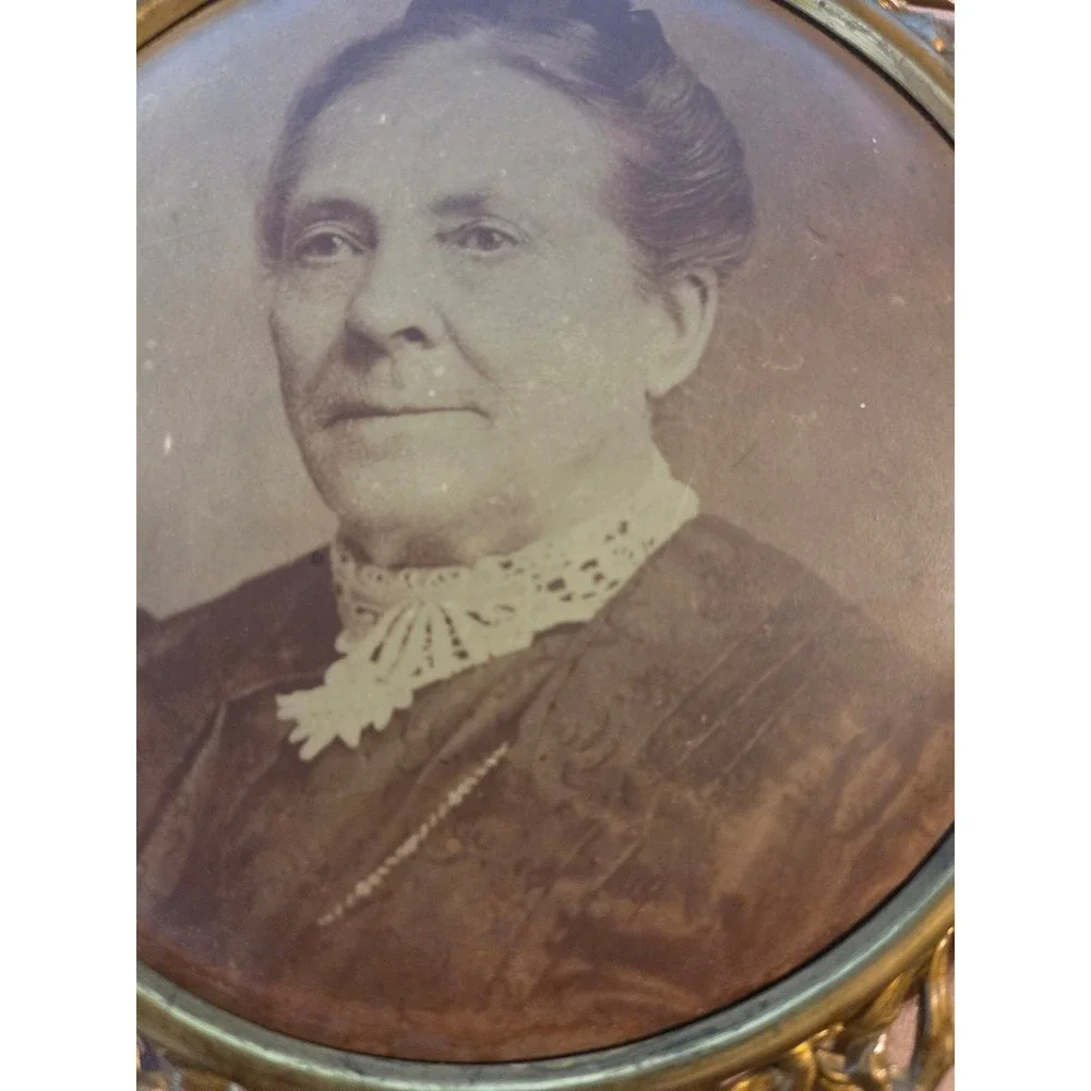 Antique Tintype Portrait Victorian Ferrotype Ornate Pierced Brass Frame